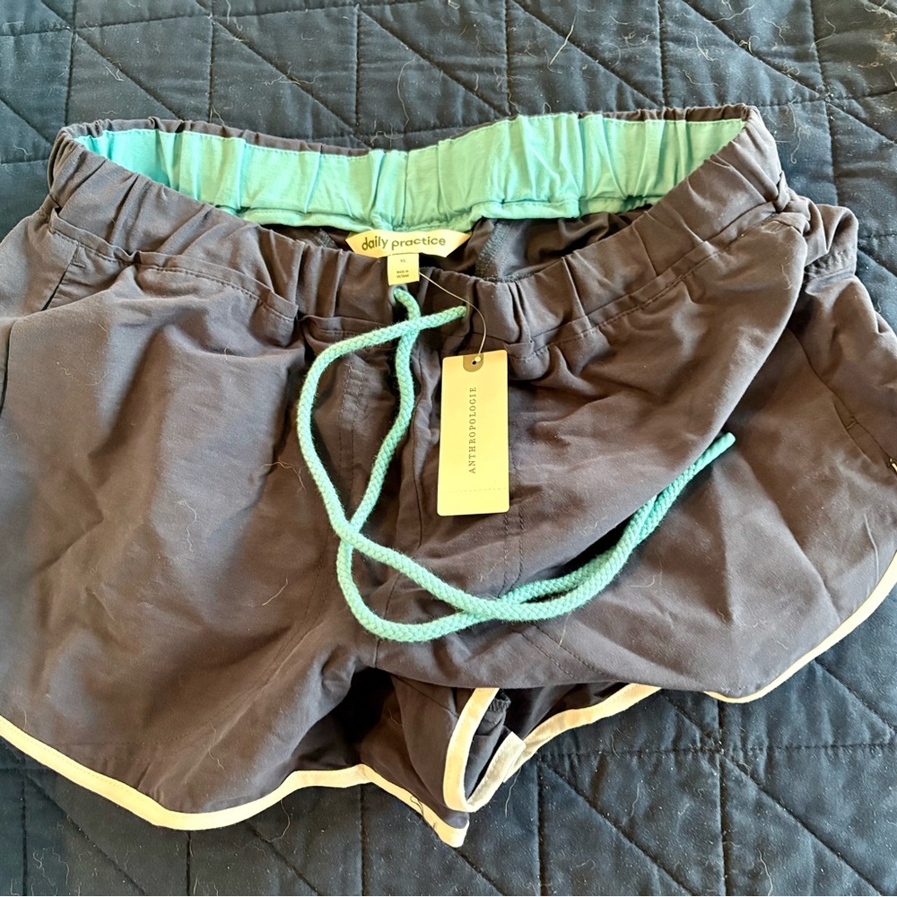 Anthropologie Navy Athletic Shorts with turquoise Accents